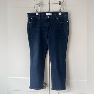 Tahari Dark Wash Straight Leg Jeans Size 14P Petite Stretch Denim